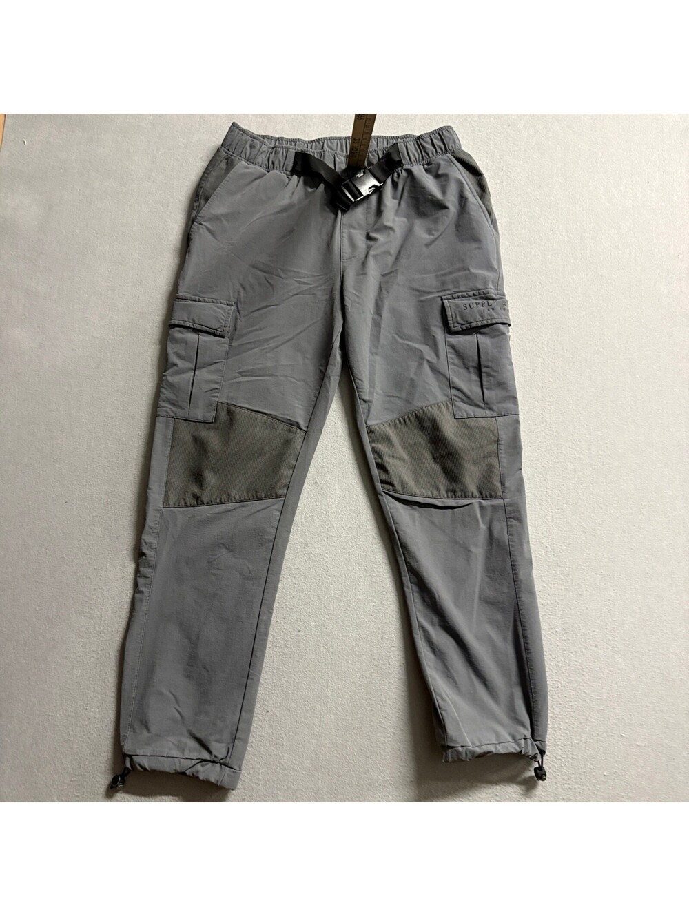 Supply & Demand Cargo Pants Womens Large Gray Elastic Waist Buckle Belt Utility